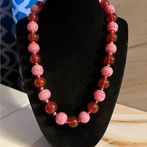 Vintage Raspberry Colored Glass Beaded Necklace 20”